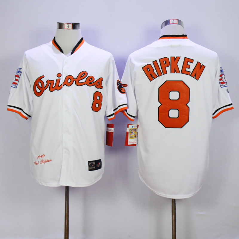 Men Baltimore Orioles #8 Cal Ripken White Throwback 1989 MLB Jerseys